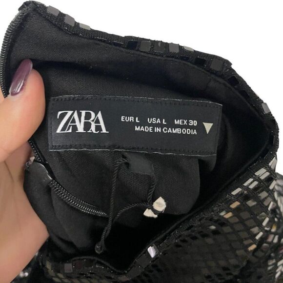 Zara Womens Long Dress Large Black Sequined Long Sleeve High Neck 4772/252 NWOT - Picture 5 of 16